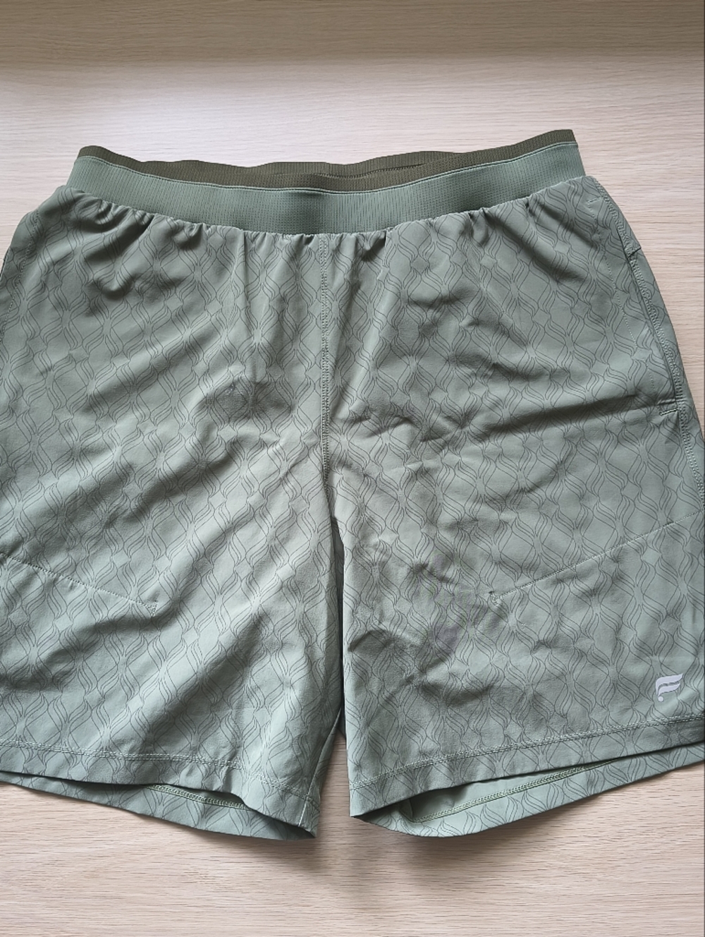 Fabletics Men's Sage Green Athletic Shorts with Subtle Geometric Print